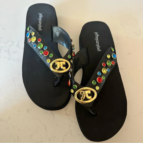 Jeffrey Campbell Iconics Sandals black with multicolored embellishments Size: 8 - Picture 2 of 5